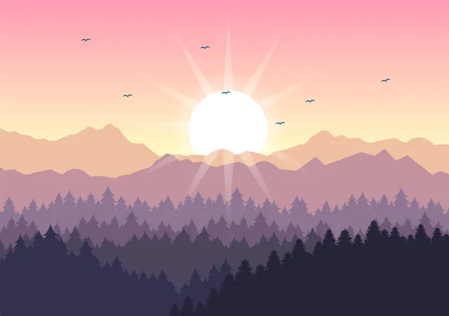 Sonnenaufgang im Wald  Illustration