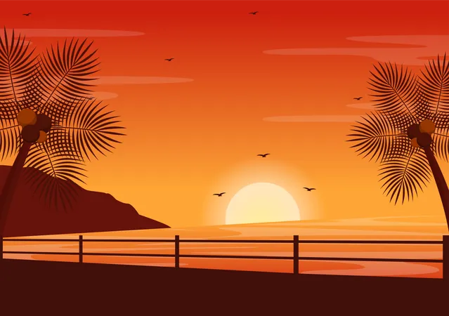 Sonnenuntergang am Strand  Illustration