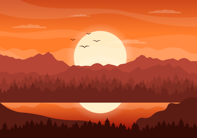 Sonnenuntergang im Wald  Illustration