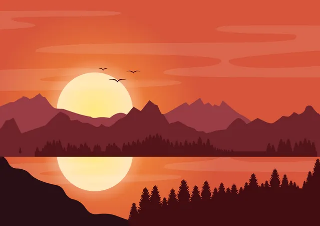 Sonnenuntergang in den Bergen  Illustration