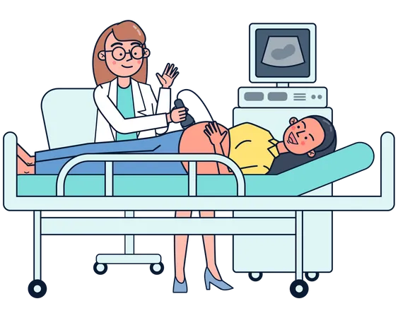 Sonographer examining patient  Illustration