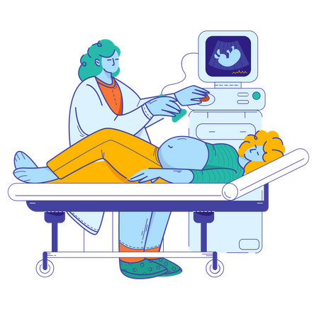 Sonographer examining patient  Illustration