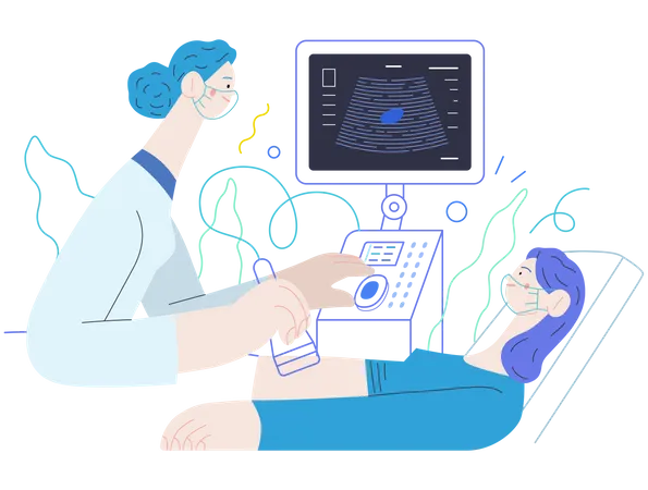 Sonographer examining patient  Illustration