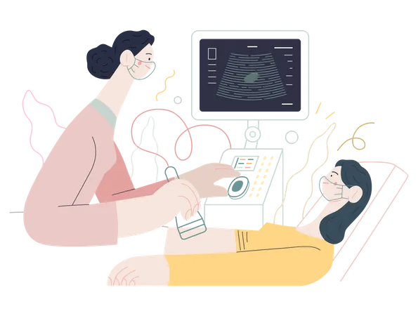 Sonographer examining patient  Illustration