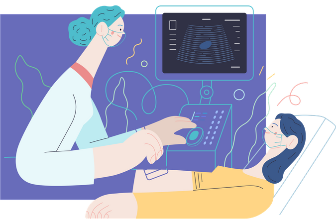 Sonographer examining patient  일러스트레이션