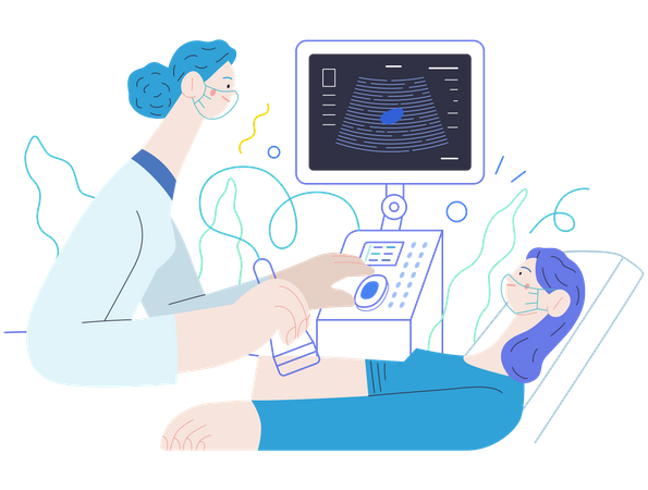 Sonographer examining patient  일러스트레이션