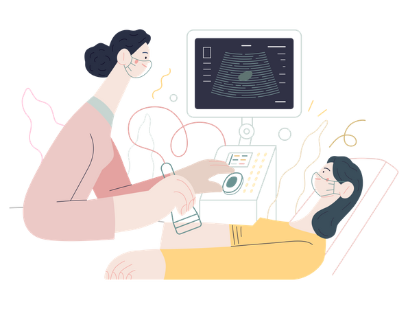 Sonographer examining patient  일러스트레이션