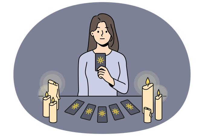 Soothsayer tell future with cards  Illustration
