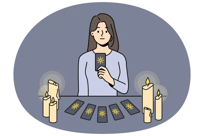 Soothsayer tell future with cards  Illustration