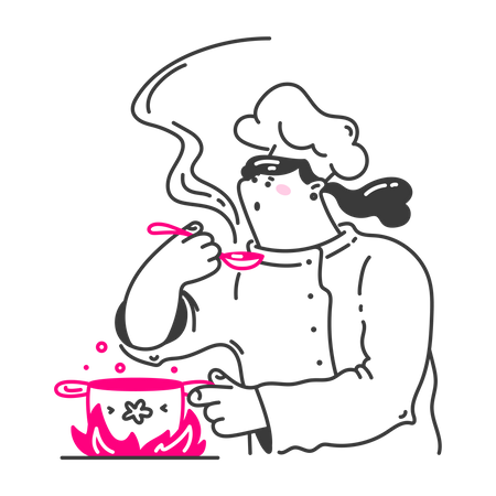 Chef feminina degustando sopa  Ilustração