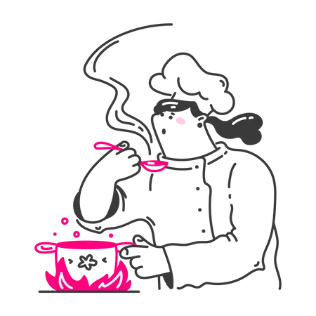 Chef feminina degustando sopa  Ilustração
