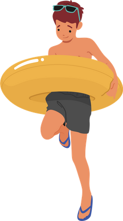 Soporte de niño con anillo inflable.  Ilustración