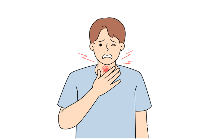 Sore throat in man infected with dangerous infection  Illustration