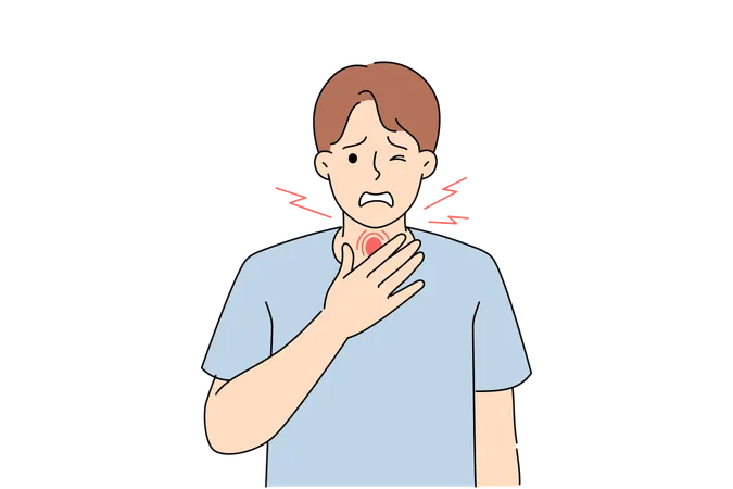 Sore throat in man infected with dangerous infection  Illustration