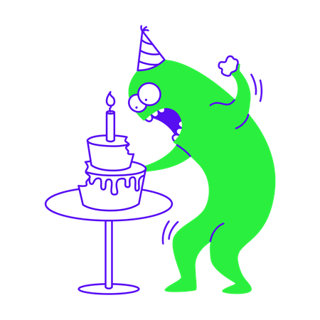 Sorprendido por el pastel de cumpleaños  Ilustración