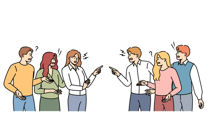 Sorra two teams of business people working in different departments of corporation  Illustration