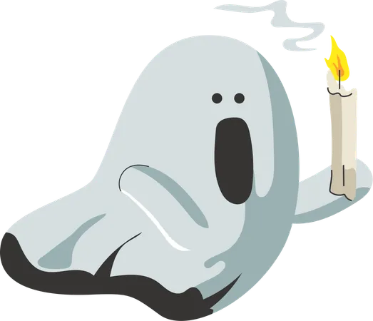 This Poignant Image Features A Solitary Ghost Holding A Flickering Candle Its Expression One Of Somber Contemplation The Simple Yet Expressive Design Makes It Perfect For Themes Exploring Deeper Emotional Narratives Or Gentle Halloween Tales Ilustração
