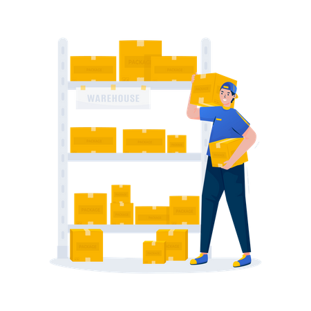 Sorting packages in the warehouse  Illustration