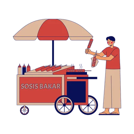 Sosis Bakar street vendor  Illustration