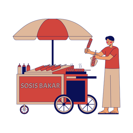 Sosis Bakar street vendor  Illustration