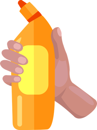 Sosteniendo una botella de plástico amarilla de sustancia antiséptica  Ilustración
