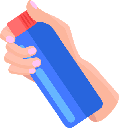 Sosteniendo una botella de plástico azul de sustancia antiséptica  Ilustración