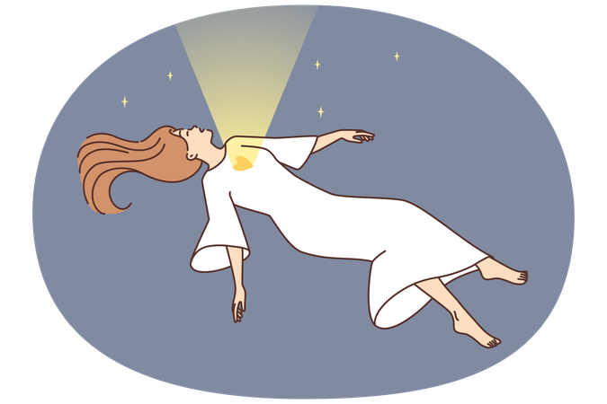 Soul leaving human body reaching sky  Illustration