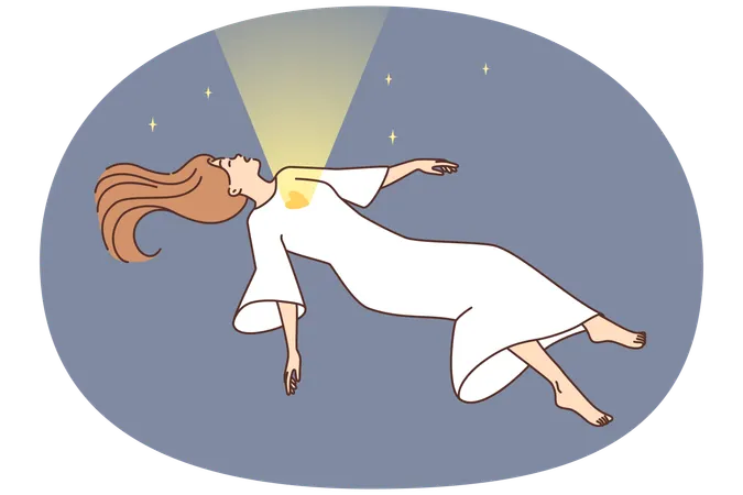 Soul leaving human body reaching sky  Illustration