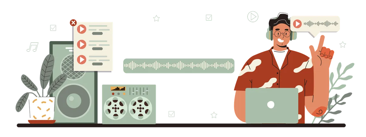 Sound Engineer Typographic Header Music Production Industry Sound Recording With A Studio Equipment Soundtrack Creator Or Recorder Vector Illustration In Cartoon Style Illustration