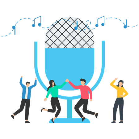 Sound recording on the radio into a microphone  イラスト