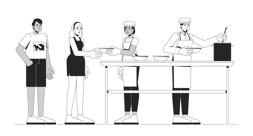 Soup kitchen volunteers serving meals  Illustration