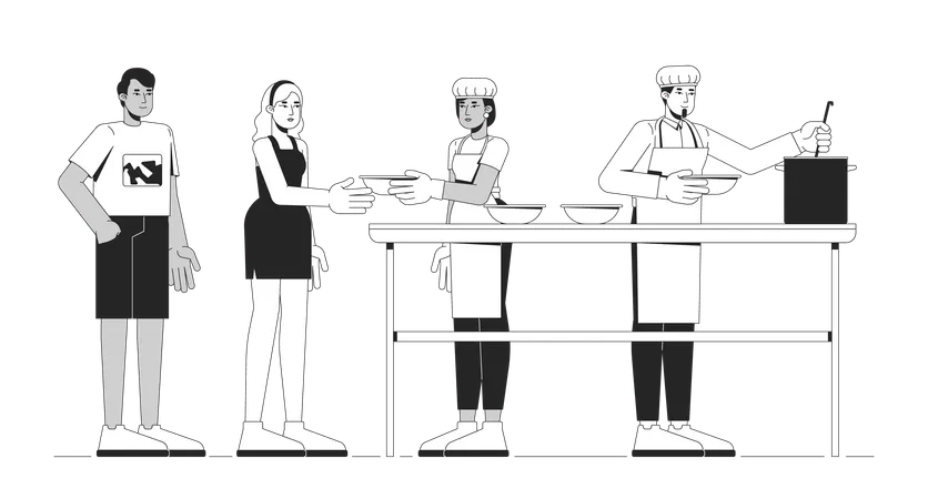 Soup kitchen volunteers serving meals  Illustration