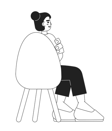 South asian adult woman sitting in chair back view  일러스트레이션