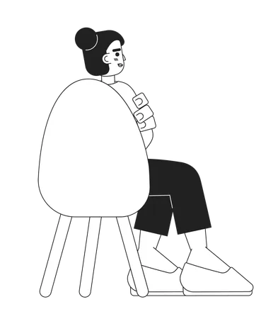 South asian adult woman sitting in chair back view  Illustration