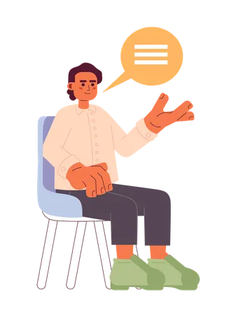 South Asian Job Candidate Man Speaking Answering 2 D Cartoon Character Indian Guy Interviewee Isolated Vector Person White Background Sitting On Chair Male Making Offer Color Flat Spot Illustration Illustration