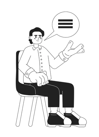 South Asian Job Candidate Man Speaking Answering Black And White 2 D Cartoon Character Indian Guy Interviewee Isolated Vector Outline Person Male Making Offer Monochromatic Flat Spot Illustration Illustration