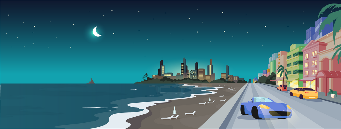 South beach at night  Illustration