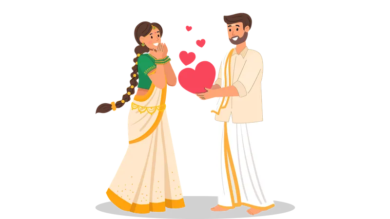 South Indian groom giving heart to Bride  Illustration