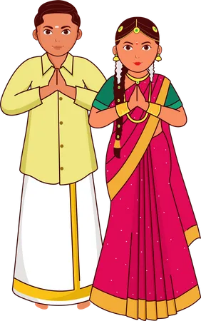 South indian marriage couple Illustration