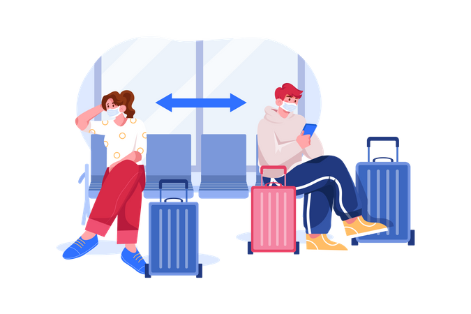 Soziale Distanzierung am Flughafen  Illustration