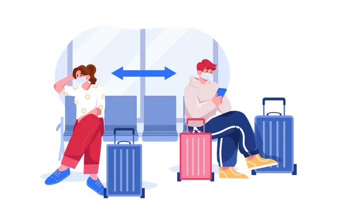 Soziale Distanzierung am Flughafen  Illustration