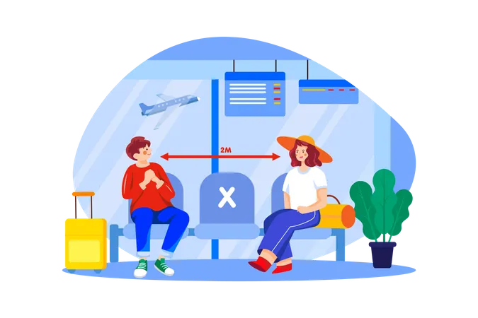 Soziale Distanzierung am Flughafen  Illustration