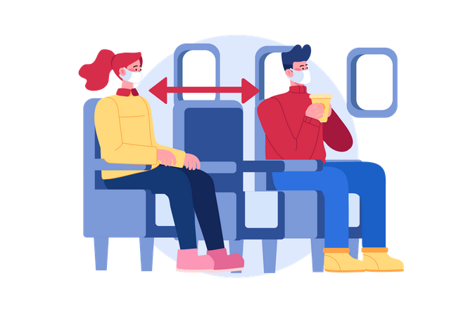 Soziale Distanzierung bei der Sitzplatzwahl im Flugzeug  Illustration