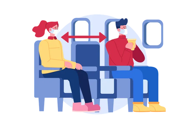 Soziale Distanzierung bei der Sitzplatzwahl im Flugzeug  Illustration