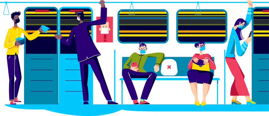 Soziale Distanzierung in der U-Bahn  Illustration