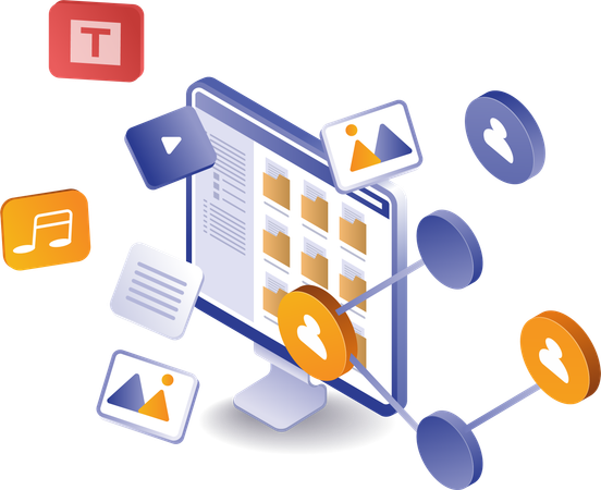 Social-Media-Computer tauschen Dateninformationen aus  Illustration