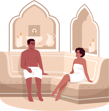 Spa treatment for man and woman in towels  Illustration