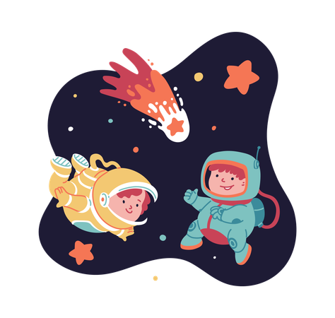 Space adventure of children astronauts  Illustration