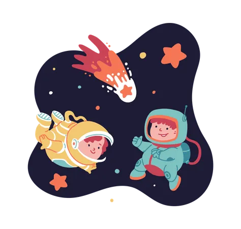 Space adventure of children astronauts  Illustration