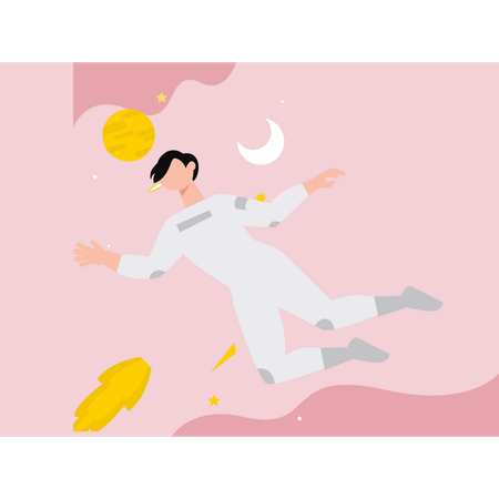 Space Boy Floating In Space  Illustration